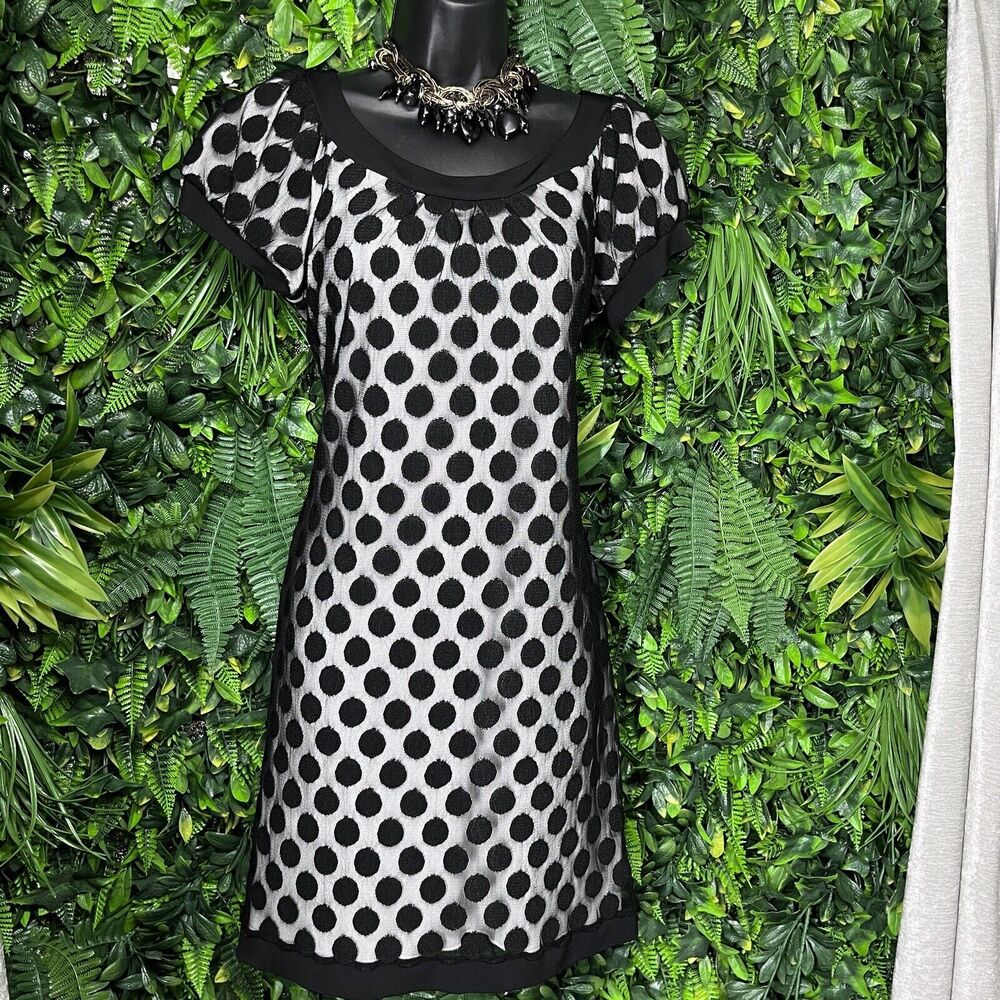 ENFOCUS STUDIO Dress Women 8 Black White Polka Dot Short Sleeve Sheath 2090 - Picture 5 of 7